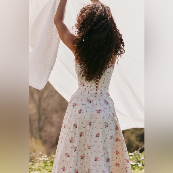 House of cb STEFFANI White Stretch Cotton Rose Print Midi Sundress Size XS D-DD‎ - Picture 4 of 13